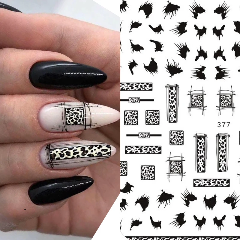 

New arrived 3D Nail Stickers Decals black color Snake leopard Pattern Style Adhesive Stickers Nail Art Decoration Z0267