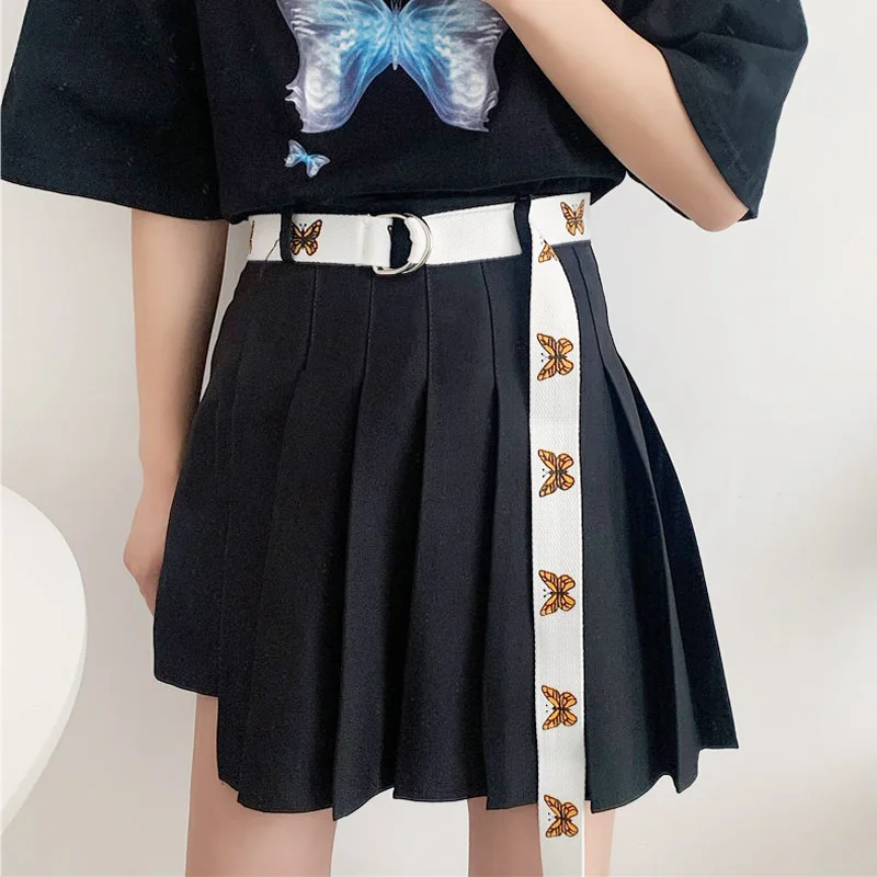 

Casual Fashion Canvas Belt Harajuku Butterfly Print D Ring Buckle Waist Strap Wild Trouser Jeans Student Men Women Waistband