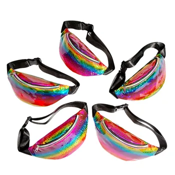 

Laser Gradient Women's Belt Bag PU Leather Rainbow Waist Packs Shoulder Crossbody Bags