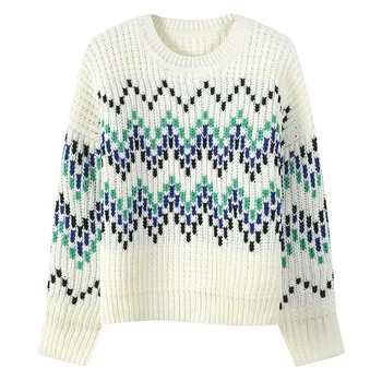 

Runway Contrast Color Women Pullovers Sweater Oversize Autumn Winter Female Knitted Wave Striped Top Long Sleeve Ladies Jumper
