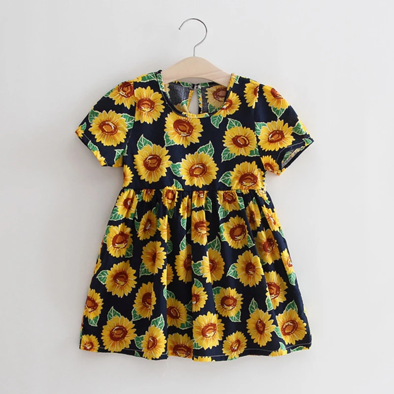 Детское платье для девочек летнее принцессы с цветочным принтом элегантная