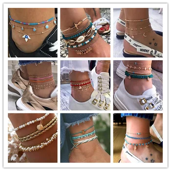 

Crazy Feng Boho Anklet Gold Color Multiple Layers Rope Chain Ankle Bracelets Barefoot Sandal Bohemian Foot Jewelry