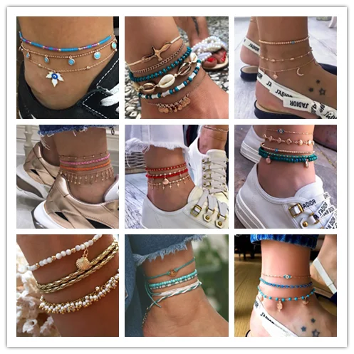 Crazy Feng Boho Anklet Gold Color Multiple Layers Rope Chain Ankle Bracelets Barefoot Sandal Bohemian Foot Jewelry Crazy Feng Boho Anklet Gold Color Multiple Layers Rope Chain Ankle Bracelets Barefoot Sandal Bohemian Foot Jewelry