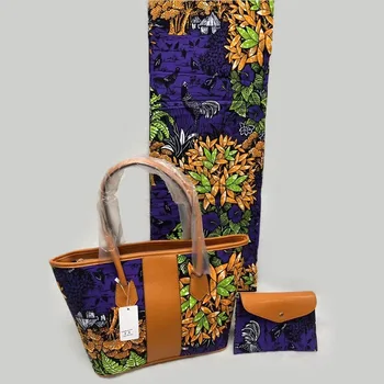 

3pcs Set Ankara Handbag+ Clutch Bag+6 Yard African Wax Print ankara kitenge dress fabrics DFB-12