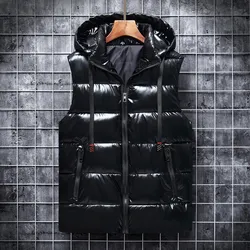 Men Winter Vests Hooded 2021 New Short Bright Color Vest Cotton Padded Jacket Sleeveless Female Winter Waistcoat Vest