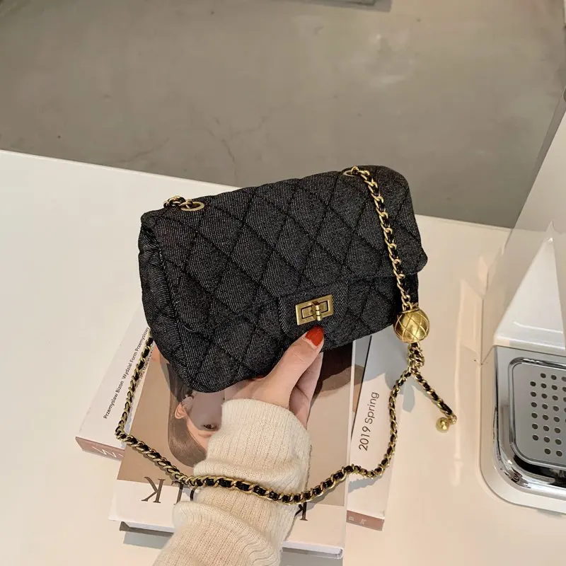 

Casual Denim Diamond Lattice Crossbody Bags For Women 2020 Luxury Designer Chains Shoulder Bag Solid Female Purses And Handbags