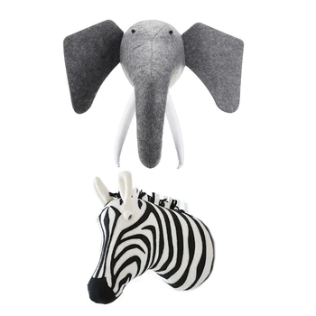 

NEW-3D Felt Animal Elephant Head Toys & 3D Animal Head Wall Cute Stuffed Wall Hanging Toys Kids Room Animal Zebra