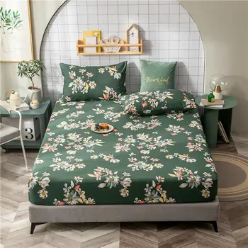 

1 pc Bed Linens Cotton Mattress Cover On An Elastic Band Single Double Queen For King Size Bed Plant Style Bed Sheet For Adult