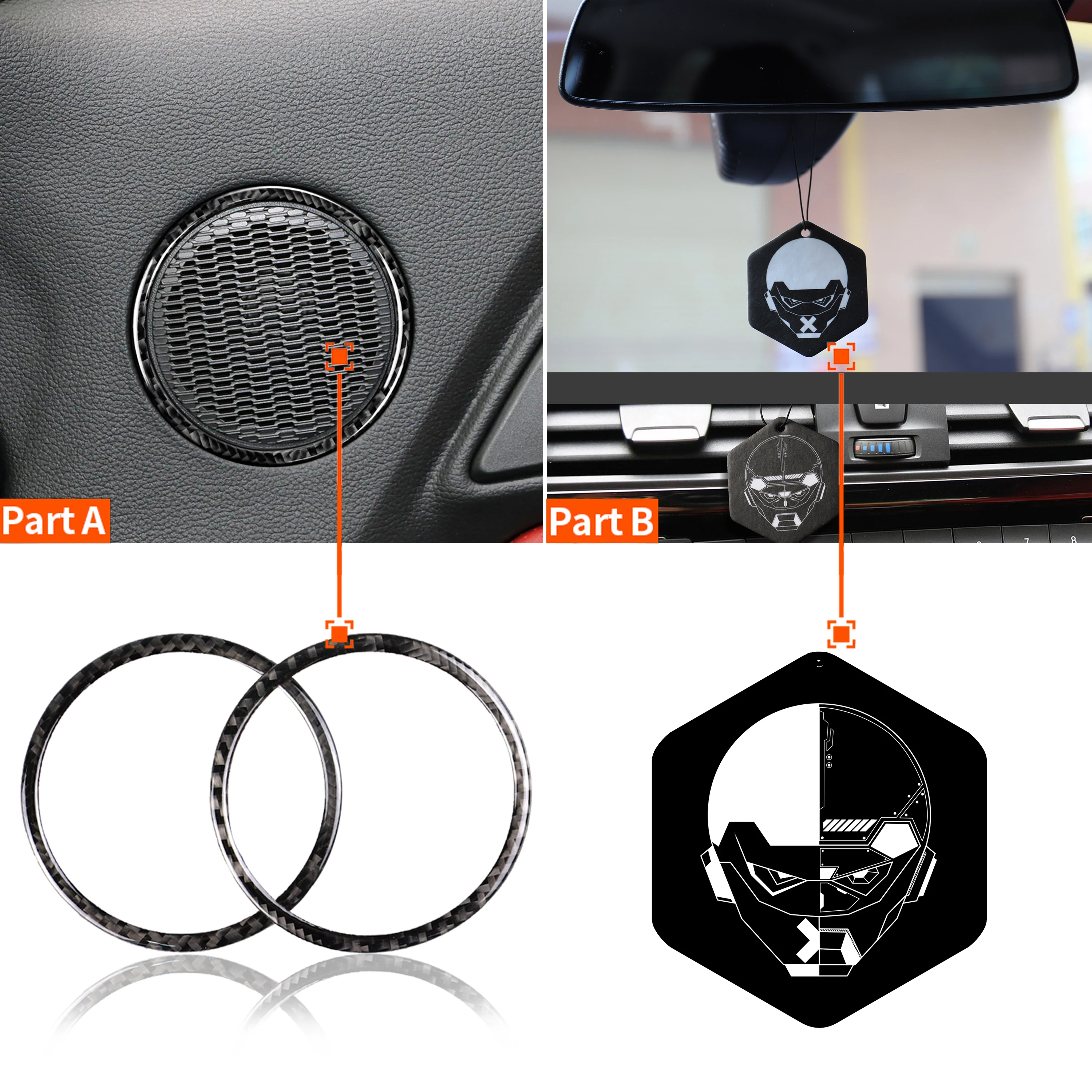Mttilauso 2PCS Carbon Fiber Car Door Speaker Ring Interior Trim Cover Sticker Accessories Compatible for Ford Mustang 2015 2016 2017 2018 2019 2020 Black