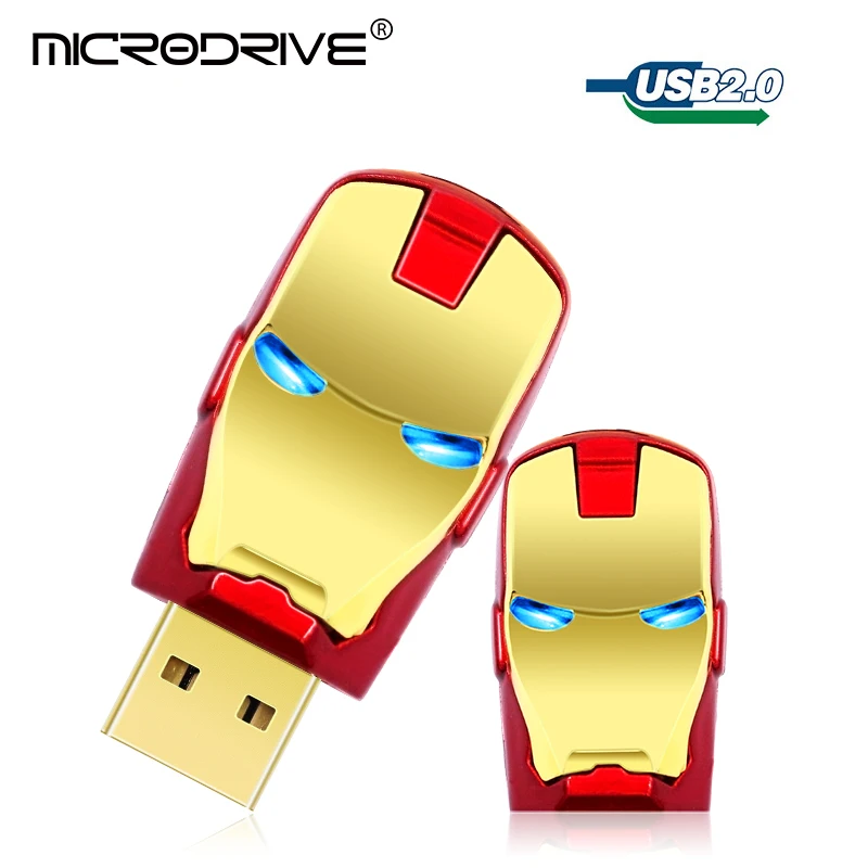 С металлической эмблемой Железного человека USB флэш-накопитель 64 ГБ 32 ГБ 16 ГБ 8 ГБ 128 ГБ ironman head светодиодный светящийся usb-накопитель USB2. 0 pendrive