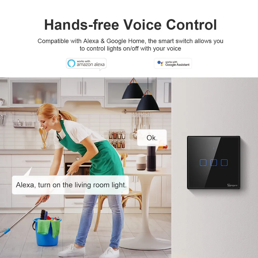 Itead Sonoff T3UK 1/2/3 433 МГц RF контролируемых умный дом, Wi-Fi, сенсорный настенный выключатель с RM433 поддержка Alexa Google Home IFTTT