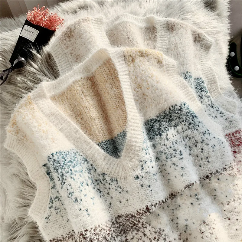 Gagarich Vest Dress Women New Knittde O-Neck Striped Long Sweet Cute Soft Spring Autumn Korean Version Female Vests