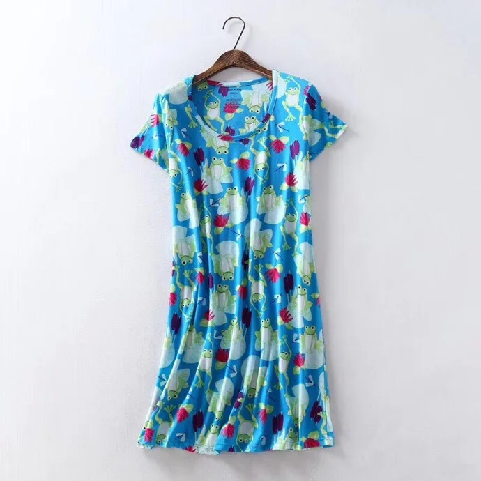 Summer New Style Cartoon Printed Short Sleeve Nightgown Korean-style Large Size Tracksuit Knitted Cotton Cute Pajamas