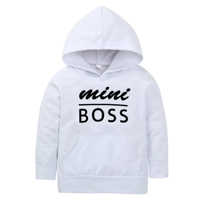 Осенне-зимняя толстовка с капюшоном и надписью «MINI BOSS» для маленьких мальчиков; Верхняя одежда; roupa infantil; повседневная одежда из хлопка - Цвет: White 2