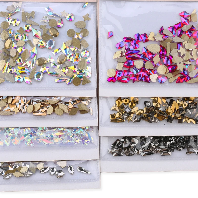 100 stücke Mischen Form Kristall Glas Nail art Zubehör Strass Kleidung Dekoration Flatback Perlen Für DIY Persönlichkeit Design – Detail 4