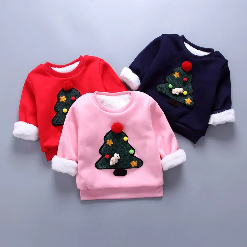Осенне-зимние детские хлопковые свитера для мальчиков девочек, бархатный свитер с рисунком, Рождественский Повседневный хлопковый свитер для малышей