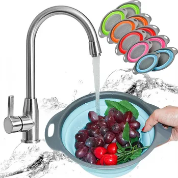 

Foldable Silicone Colander Fruit Vegetable Washing Basket Strainer Kitchen Tool