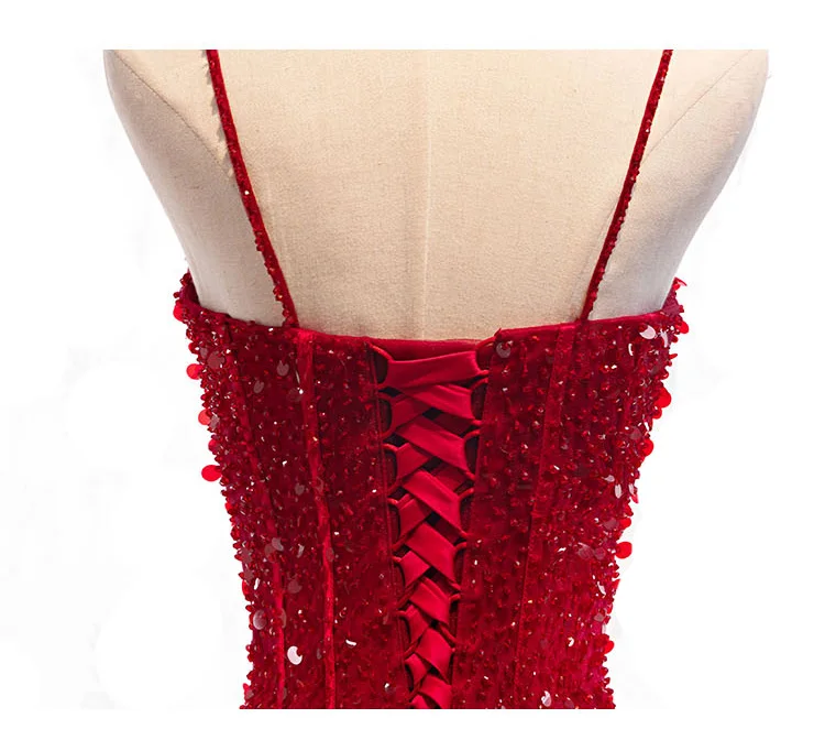 Robe De Soiree Новое бордовое А-образное сексуальное обтягивающее на бретельках с блестками бисерные Вечерние платья Длинные вечерние платья