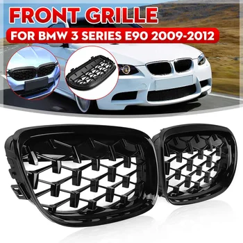 

2pcs Front Bumper Diamond Meteor Grille Gloss Black Racing Grill 51137201969 51137201970 For BMW 3 Series E90 2009-2012