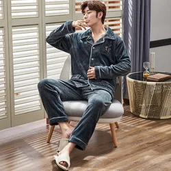 M-5XL Men'S Winter Coral Fleece Plus Fleece Thickening Warm Flannel Homewear Pajama Set