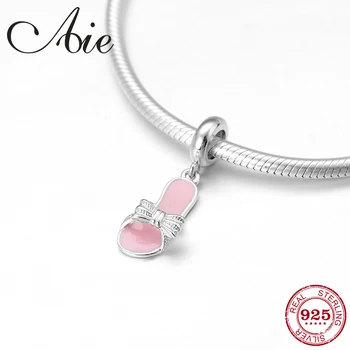 

925 Sterling Silver DIY bowknot pink slipper shape fine Pendants beads Fit Original Pandora Charm Bracelet Jewelry making