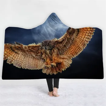 

Fashion Wolf eagle Hooded Blanket Adults Floral Gothic Sherpa Fleece Wearable Throw Dream Catcher Blanket Microfiber #0806