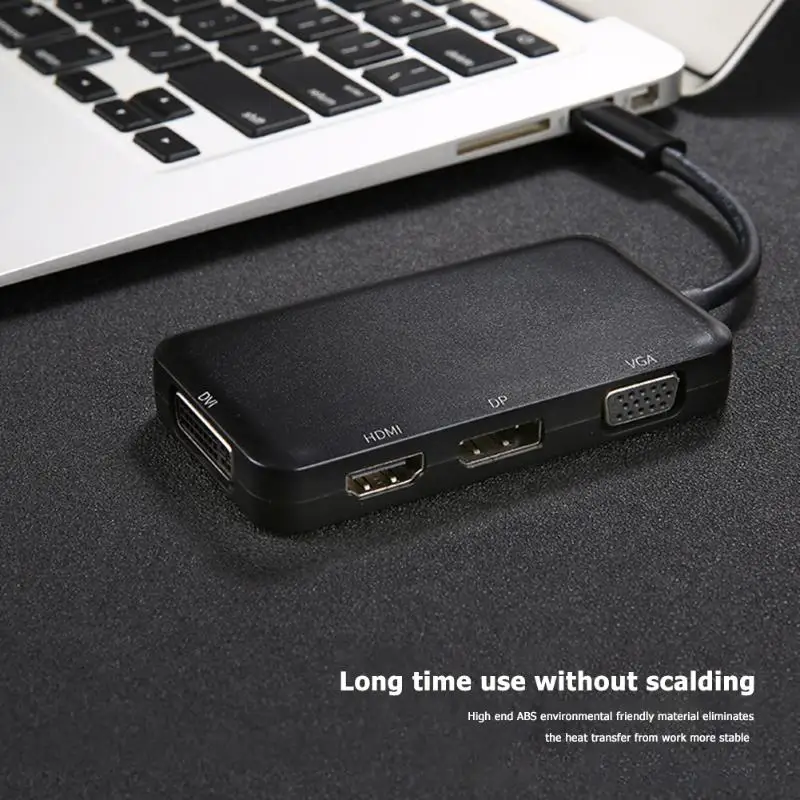 4-в-1 USB-C до 4K HDMI+ DVI+ VGA DP концентратор переходник разветвитель кабеля
