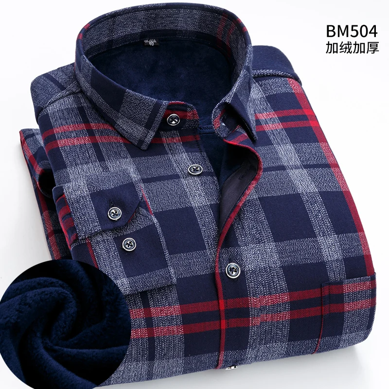 BM504 Горячая Распродажа плюс-размер 5XL 6XL 7XL 8XL Печать плед тайч Теплая мужская рубашка с пухом высокое качество Мягкая красная синяя одежда для зрелых - Цвет: BM504