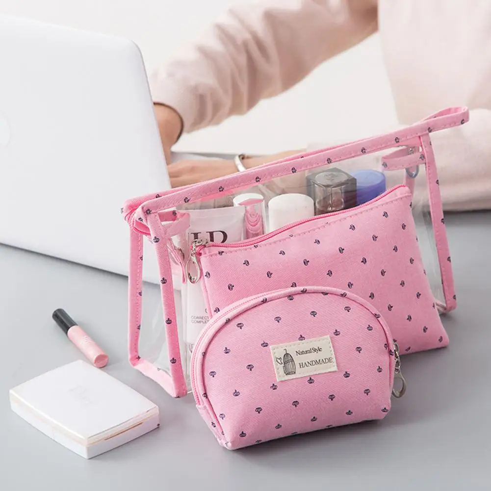 

TPFOCUS 3pcs/set Waterproof Portable Polyester Travel Cosmetic Bag Transparent Zipper Make Up Bag Wash Kit Bag Wash Bag