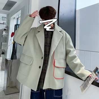 

2019 Autumn New Korean Quilted Thick Solid Color Couple Loose Tooling Wild Casual Men's Lapel Wool Coat