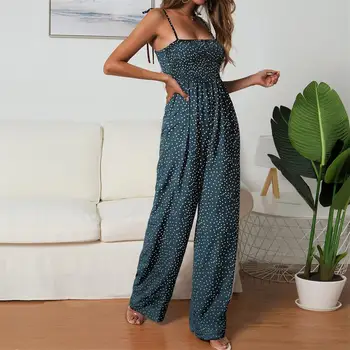 

Woman Romper Spring New 2019 Summer Dot Bandage Widen Legs Jumpsuit