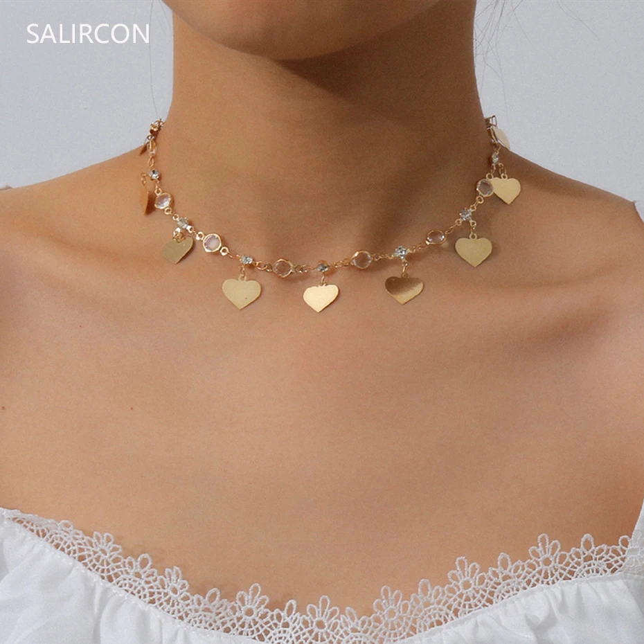 Salircon корейских милых романтичных любящее сердце колье Цепочки и ожерелья