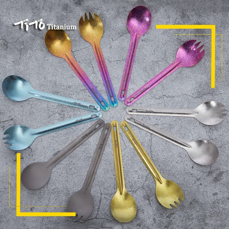 TiTo titanium spork походная ложка из титанового сплава вилка для пикника Сверхлегкая Экологичная Титановая посуда портативная