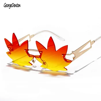 

New Oversized Maple Leaf Sunglasses Men Women Fashion Big Frame Sun Glasses Frameless Gradient Photochromic Eyewear UV400