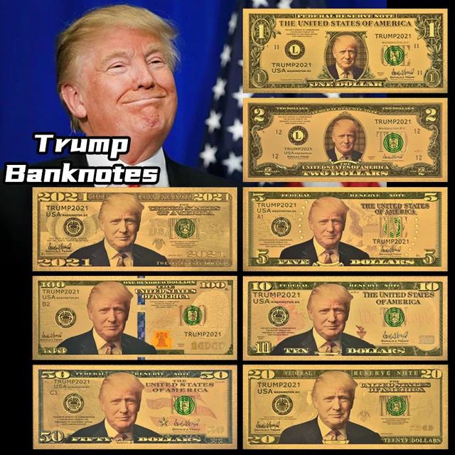 8PCS Donald Trump USD 1/2/5/10/20/50/100 Silver Dollar Bill Full