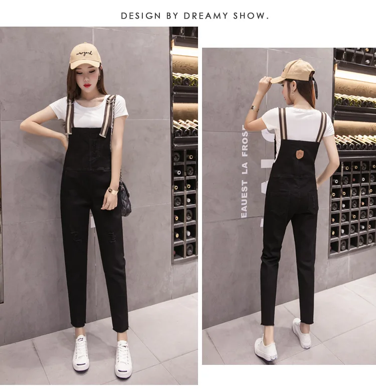 Y13690 черно-белые с рисунком ковбойские подтяжки брюки женские корейский стиль универсальный для похудения с дырками студенческий стиль