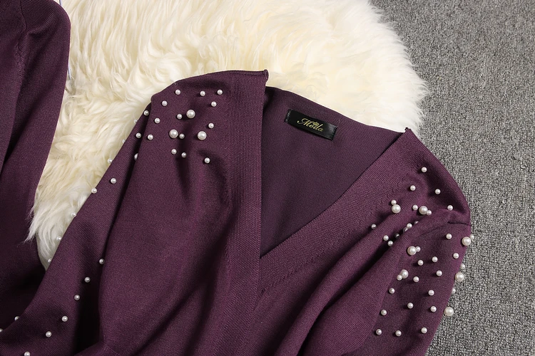 ALPHALMODA 2019 зима Для женщин теплый комплект из 3 предметов, вязаные костюмы с длинным рукавом Кардиган с жемчугом + свитер + брюки Дамская мода