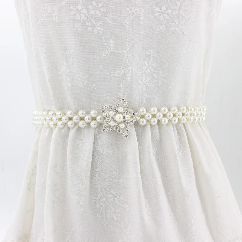 C11 Элегантный Цветочный эластичный пояс с пряжкой для женщин, жемчужные пояса с кристаллами, женский пояс с кристаллами и цепочкой, пояс для девочек, подарок - Цвет: C11