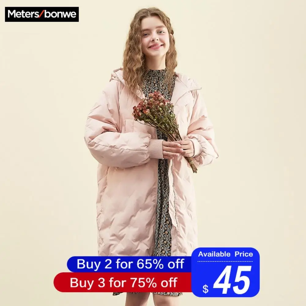 Metersbonwe, длинный теплый пуховик для женщин, зимний, теплый, 80%, белый утиный пух, с капюшоном, Женское пальто с отложным воротником, зимняя верхняя одежда