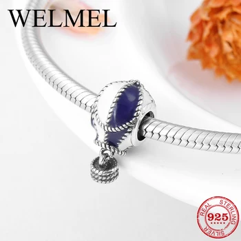 

Love freedom 925 Sterling Silver Blue white Enamel Hot Air Balloon Charms Bead Fit Original Pandora Bracelet Jewelry making