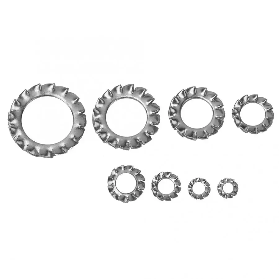 300 шт. M2.5/M3/M4/M5/M6/M8/M10/M12 зубчатые стопорные шайбы 304 Нержавеющая сталь неразвинчивающиеся внешний прокладка с насечкой