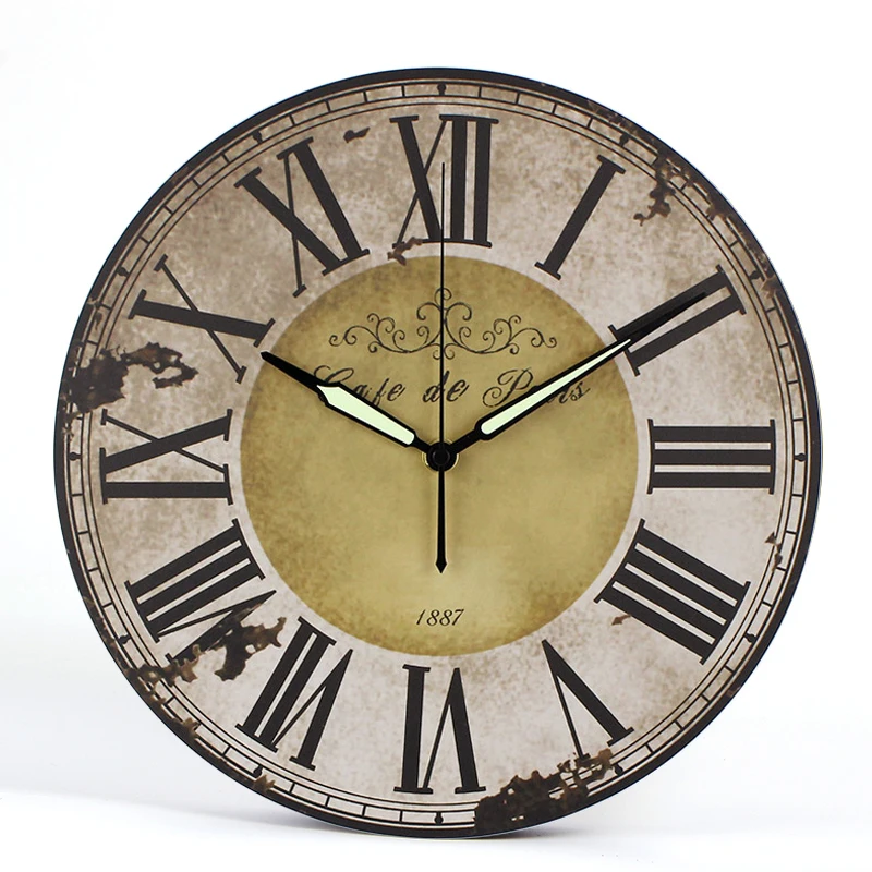 HQ Antique Simple Design Big Round Wall Clock Watch Silent Home Cafe Office Bar Kitchen Wall Large Decorative vintage Wall Clock