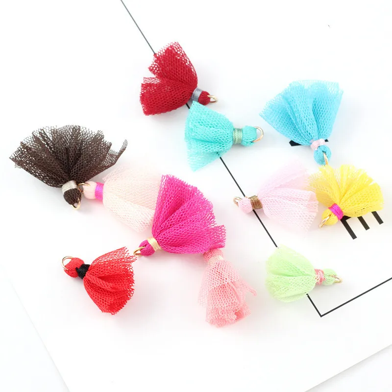 10PCS/Pack 25MM Mini Color Net Gauze Tassels Earring Jewelry Pendant Garment Decoration Accessories Material DIY Crafts Supplies