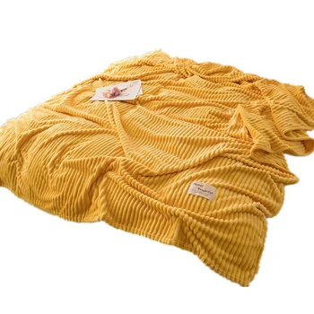 

BESTBlankets for Beds Solid Yellow Color Soft Warm Square Flannel Blanket on the Bed Thickness Throw Blanket