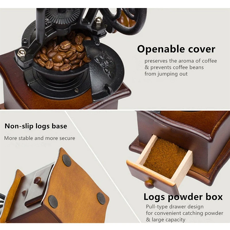Manual Coffee Grinder with Grind Settings and Catch Drawer- Classic Vintage Style Manual Hand Grinder Coffee Mill