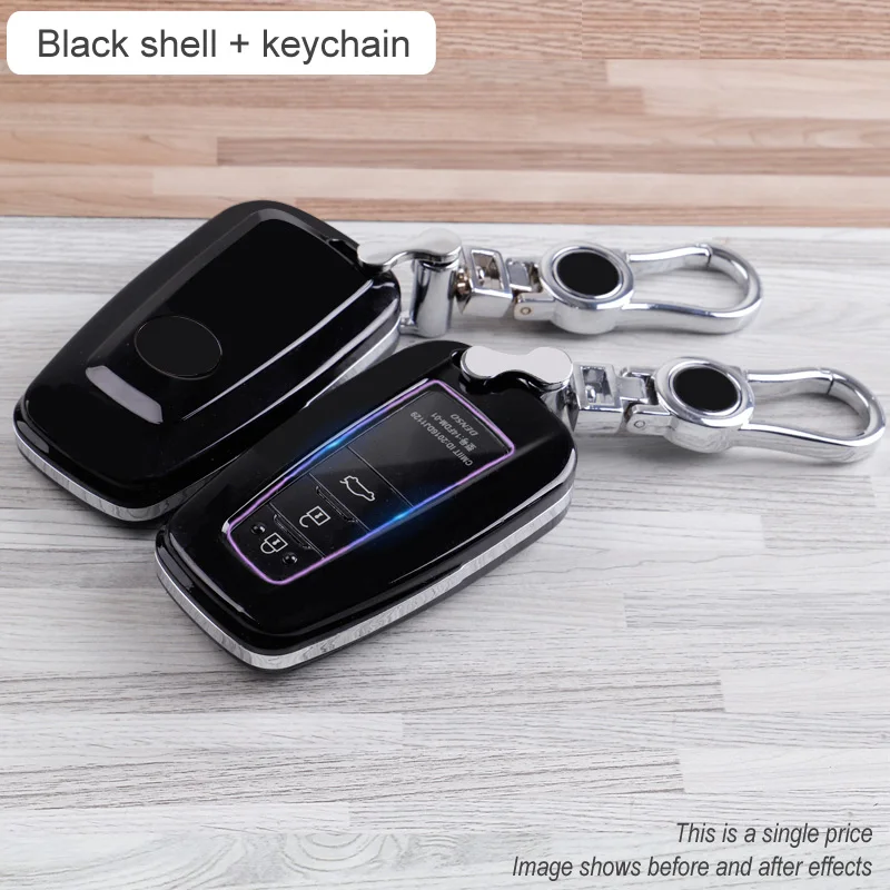black Автомобильный чехол для ключей ABS, держатель, карман для Toyota Camry Corolla C-HR CHR Prado Prius RAV4 Avalon, защита для ключей - Название цвета: black
