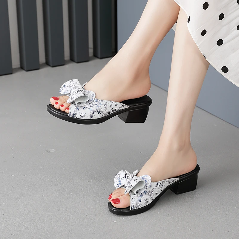 

Шлепанцы женские из натуральной кожи, с бантом, Нескользящие, большие размеры 41, 42