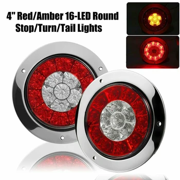 

2 pcs Bright Round Truck Trailer Brake Stop Turn Signal Tail Lights Red/Amber 12V LED Lamp Running light Universal Car