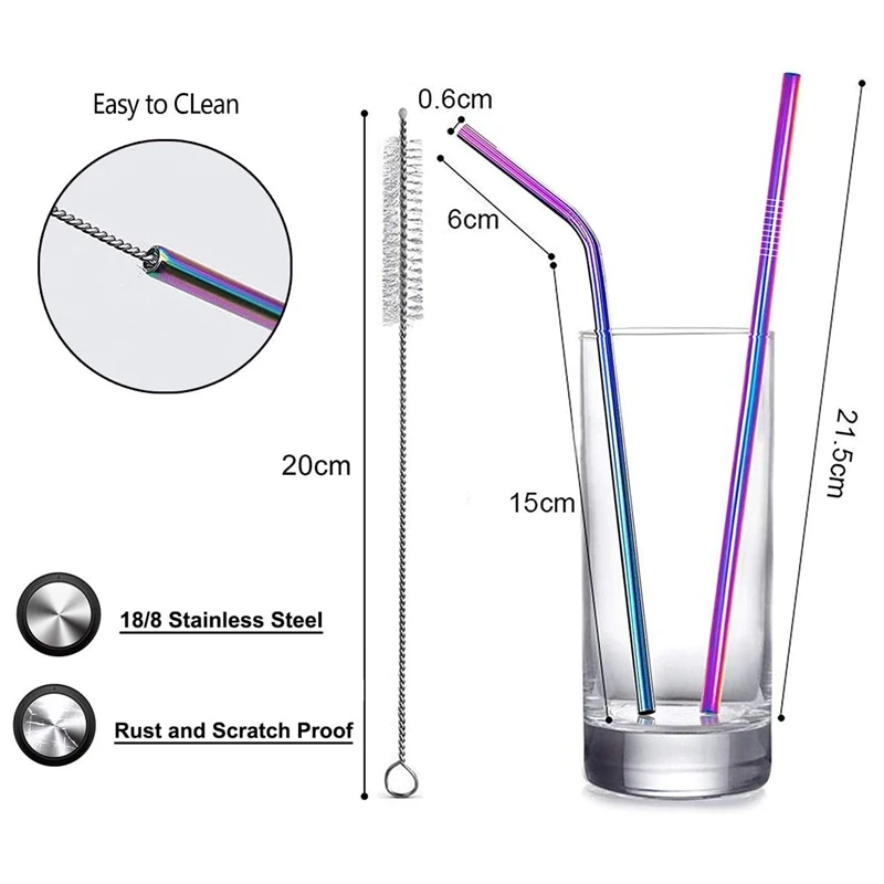 Eco-Friendly Reusable Metal Drinking Straws - Durable 304 Stainless Steel, Bent & Straight Options