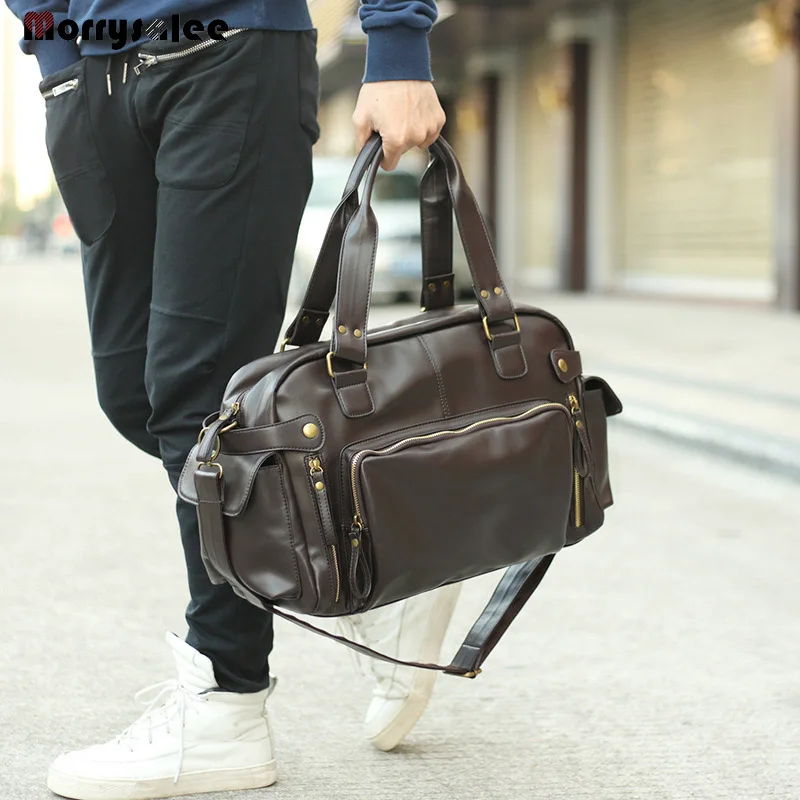 New Shoulder Bag PU Leather Men Bag Shoulder Messenger Bags Men Handbag Large Capacity Travel Bags Solid Square Style